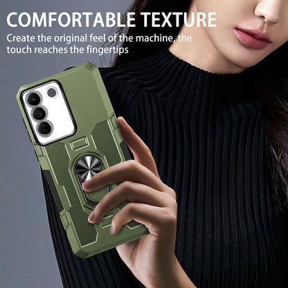 For vivo V27e 4G PC + TPU Anti-Scratch Phone Case Rugged Cover with Ring Kickstand