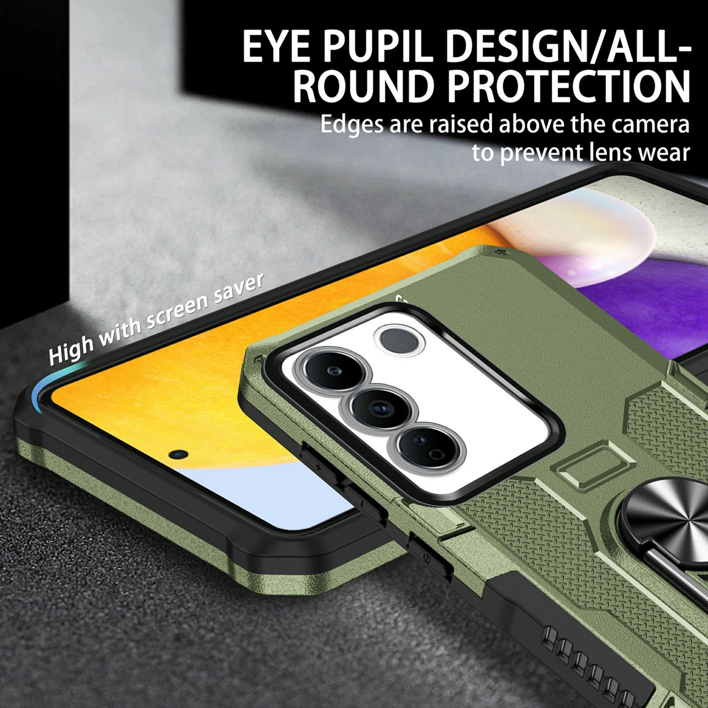 For vivo V27e 4G PC + TPU Anti-Scratch Phone Case Rugged Cover with Ring Kickstand