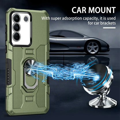 For vivo V27e 4G PC + TPU Anti-Scratch Phone Case Rugged Cover with Ring Kickstand