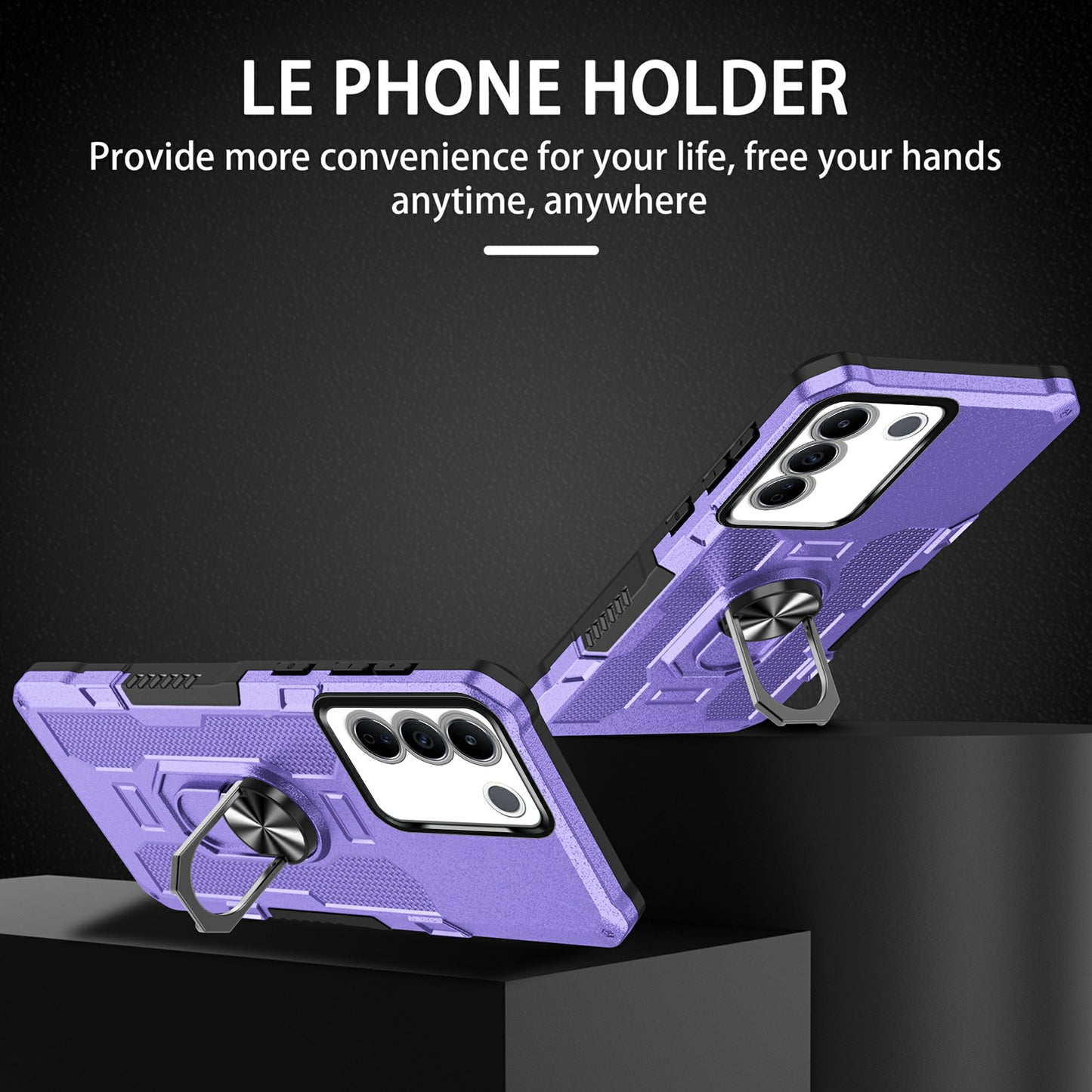 For vivo V27e 4G PC + TPU Anti-Scratch Phone Case Rugged Cover with Ring Kickstand