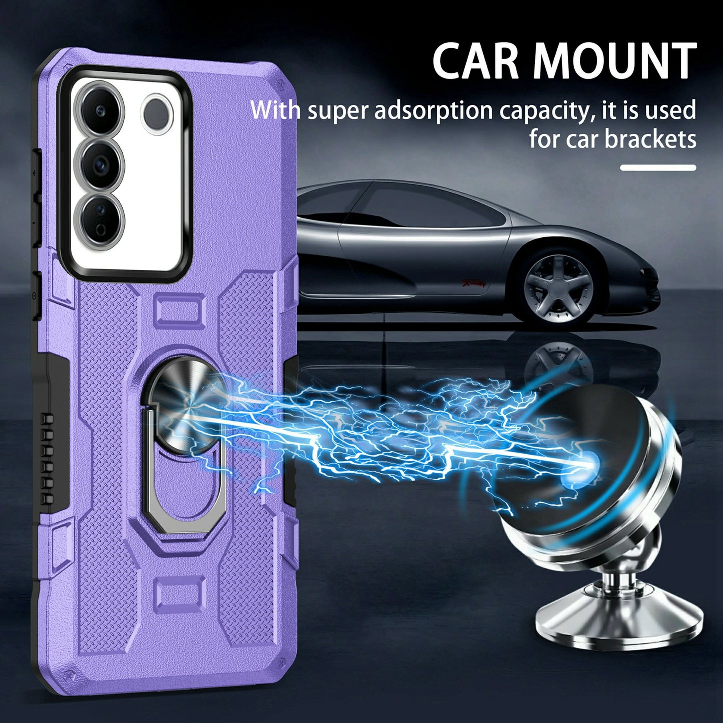 For vivo V27e 4G PC + TPU Anti-Scratch Phone Case Rugged Cover with Ring Kickstand