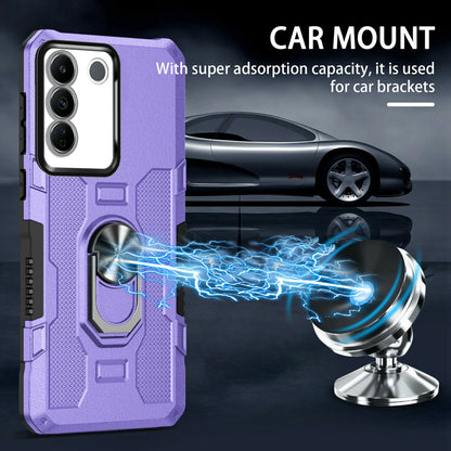For vivo V27e 4G PC + TPU Anti-Scratch Phone Case Rugged Cover with Ring Kickstand