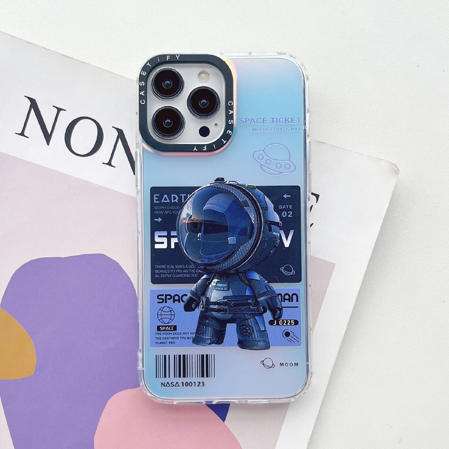 Phone Case for iPhone 14 Pro Max Laser Astronaut Pattern Printing PC+TPU Drop Protection Cover