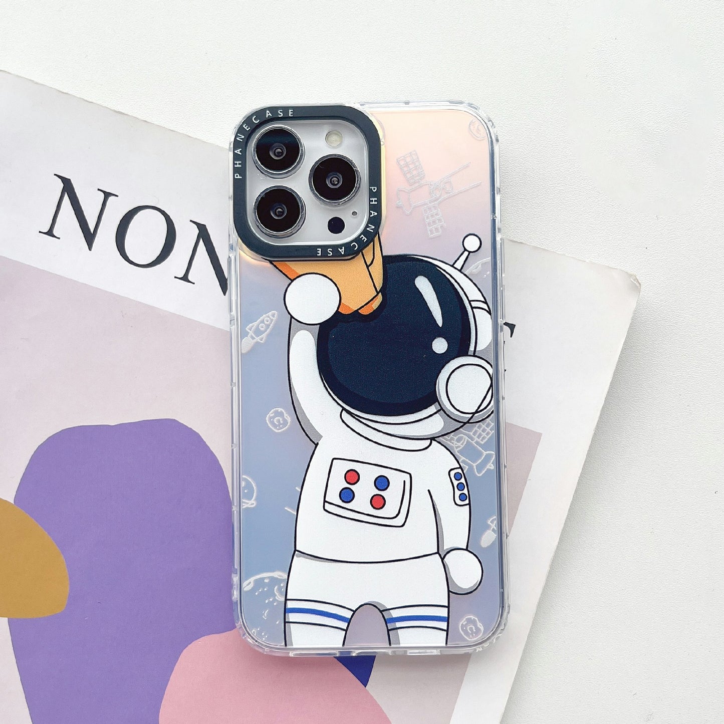 Phone Case for iPhone 14 Pro Max Laser Astronaut Pattern Printing PC+TPU Drop Protection Cover