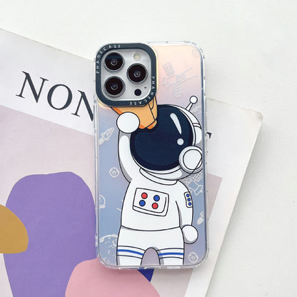 Phone Case for iPhone 14 Pro Max Laser Astronaut Pattern Printing PC+TPU Drop Protection Cover