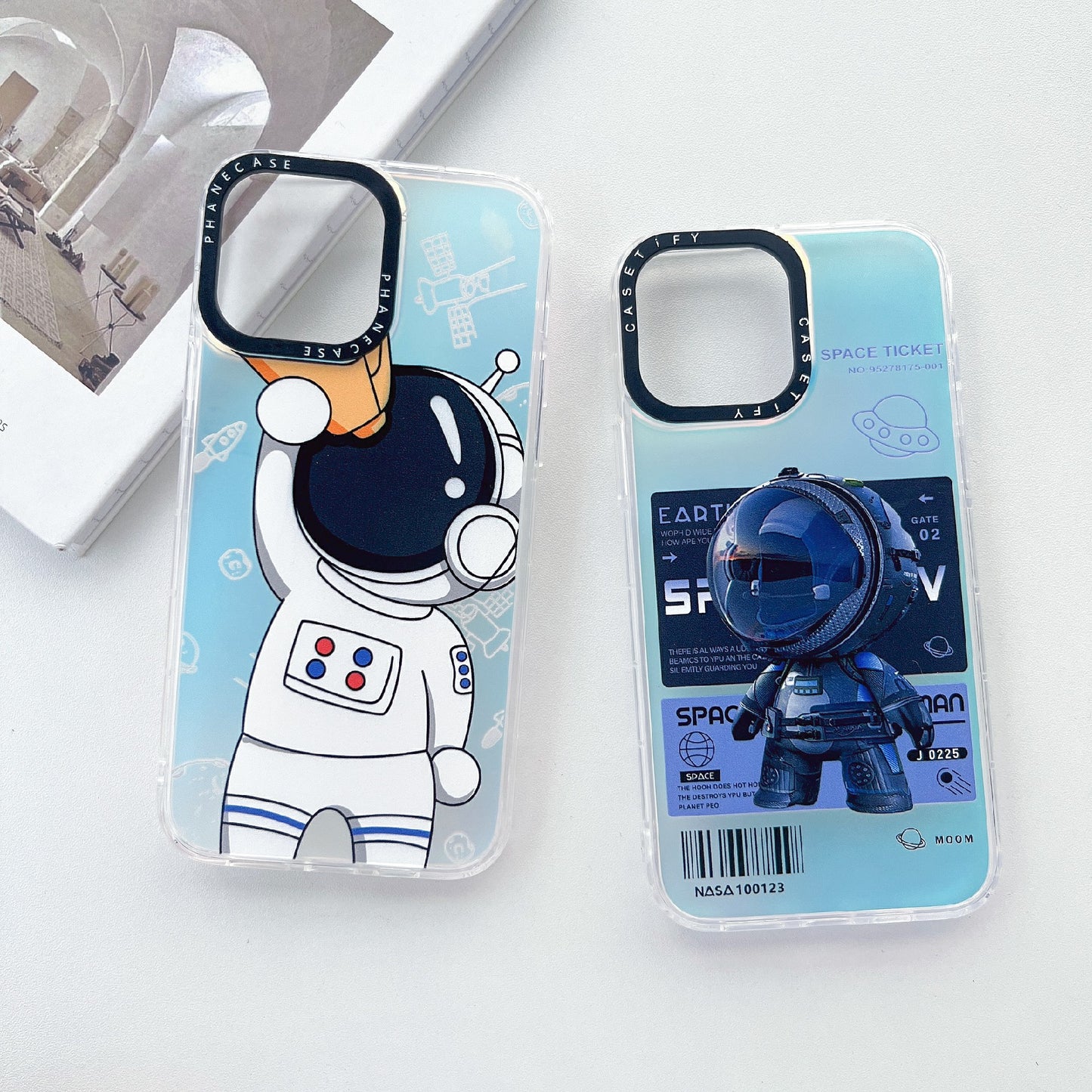 Phone Case for iPhone 14 Pro Max Laser Astronaut Pattern Printing PC+TPU Drop Protection Cover