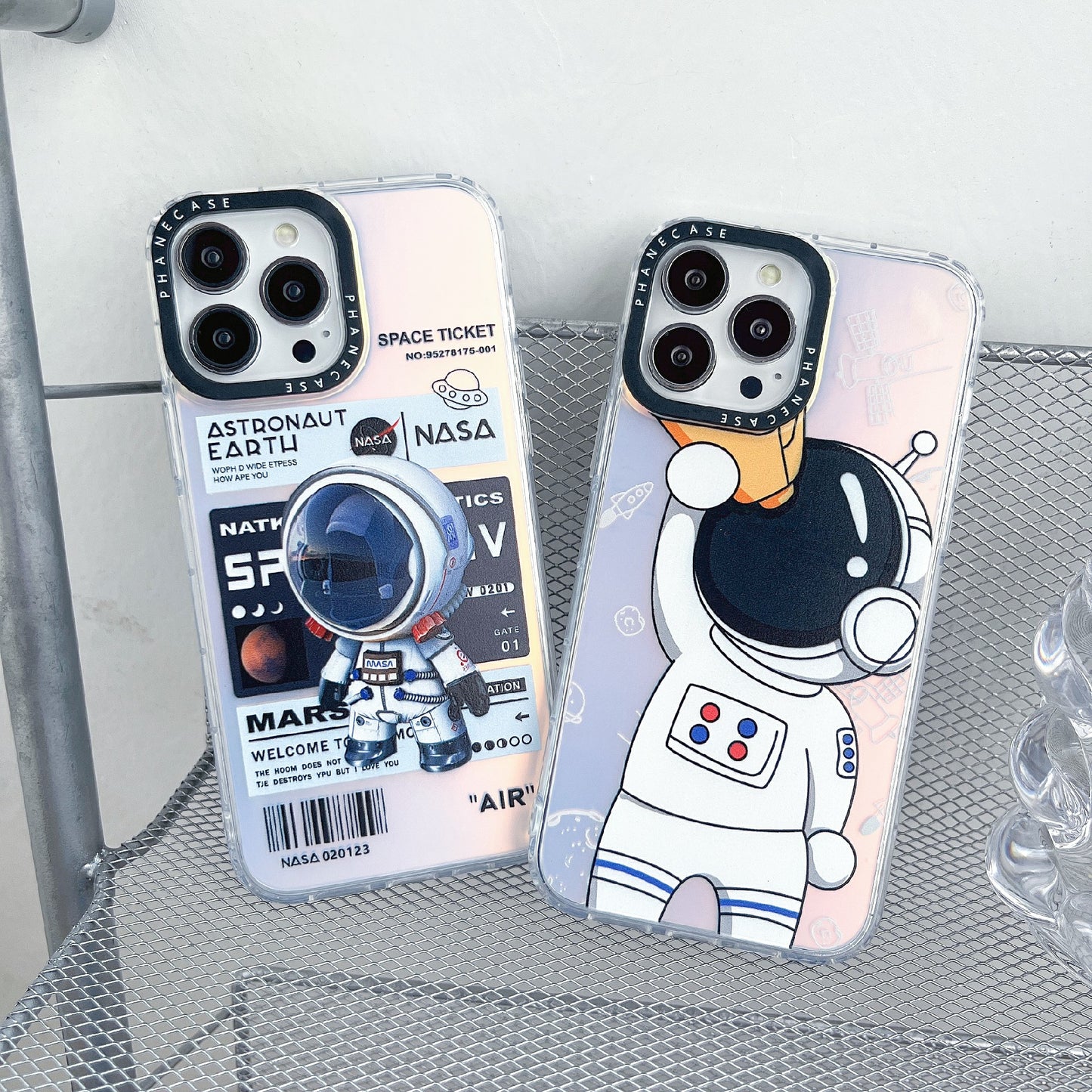 Phone Case for iPhone 14 Pro Max Laser Astronaut Pattern Printing PC+TPU Drop Protection Cover