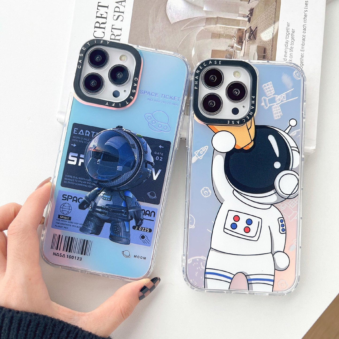 Phone Case for iPhone 14 Pro Max Laser Astronaut Pattern Printing PC+TPU Drop Protection Cover