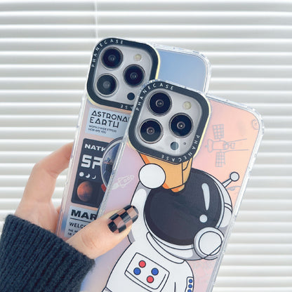 Phone Case for iPhone 14 Pro Max Laser Astronaut Pattern Printing PC+TPU Drop Protection Cover