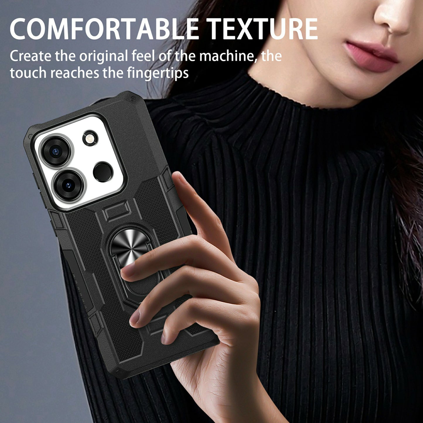 For Infinix Smart 7 4G Anti-Scratch PC + TPU Phone Case Rugged Cover with Ring Kickstand