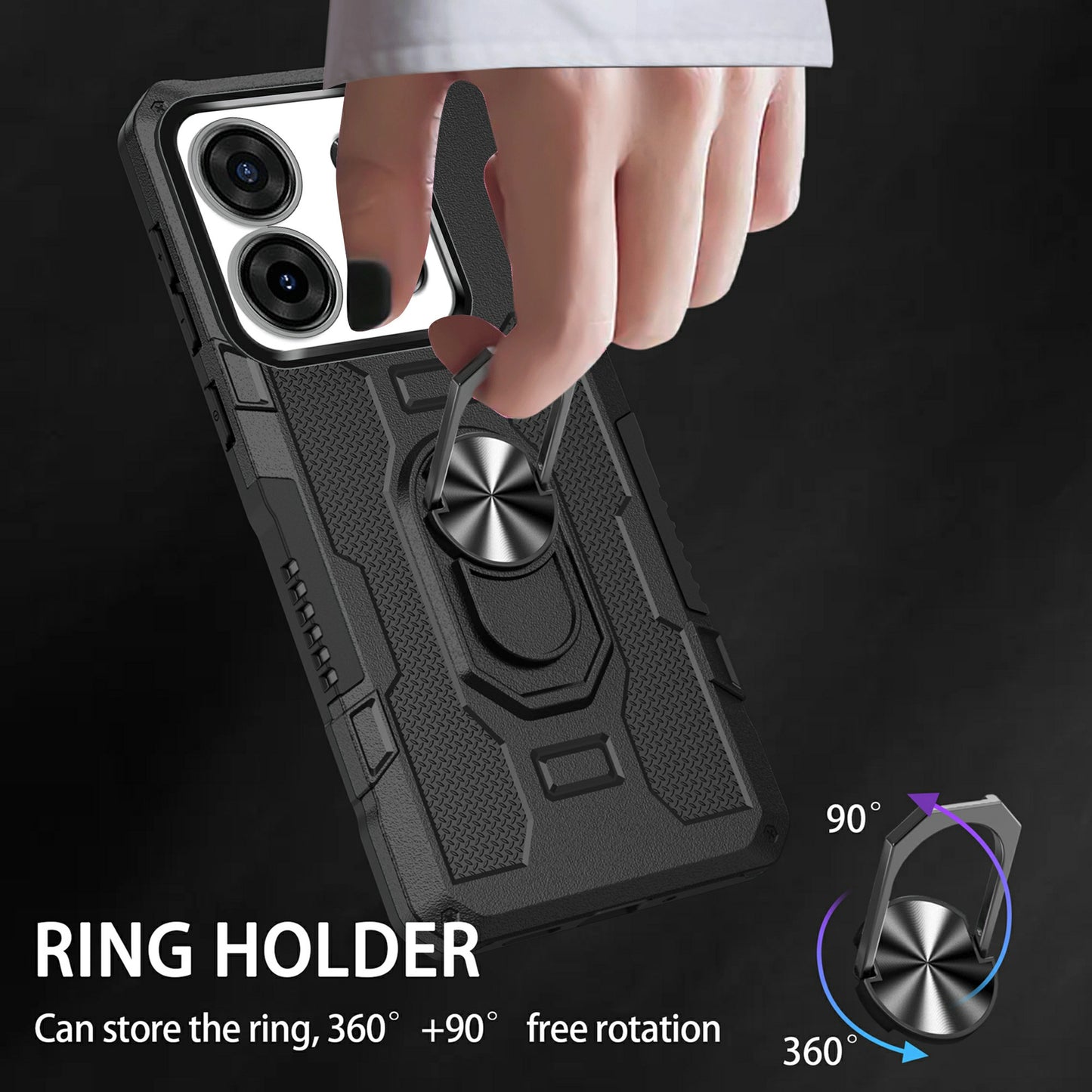For Infinix Smart 7 4G Anti-Scratch PC + TPU Phone Case Rugged Cover with Ring Kickstand