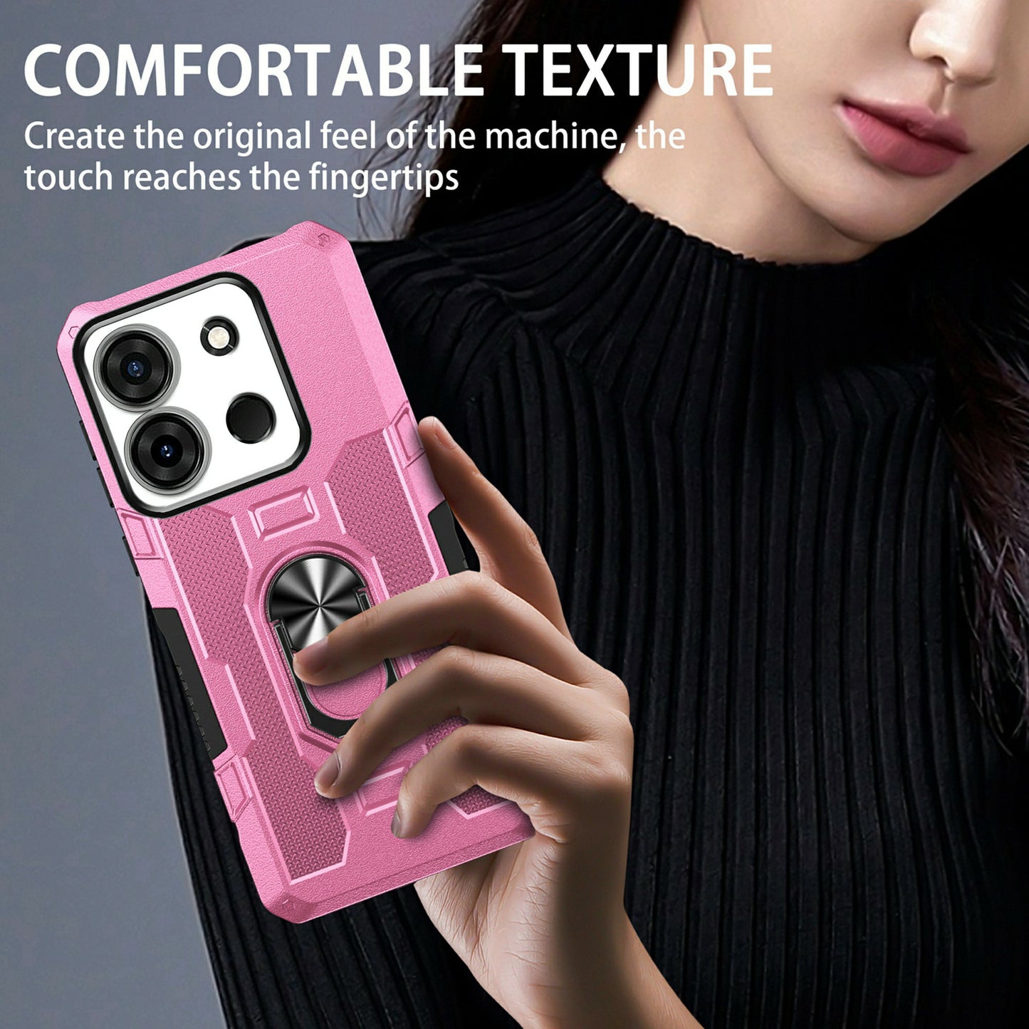 For Infinix Smart 7 4G Anti-Scratch PC + TPU Phone Case Rugged Cover with Ring Kickstand