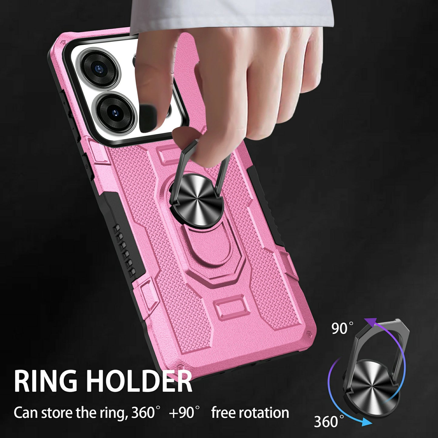 For Infinix Smart 7 4G Anti-Scratch PC + TPU Phone Case Rugged Cover with Ring Kickstand