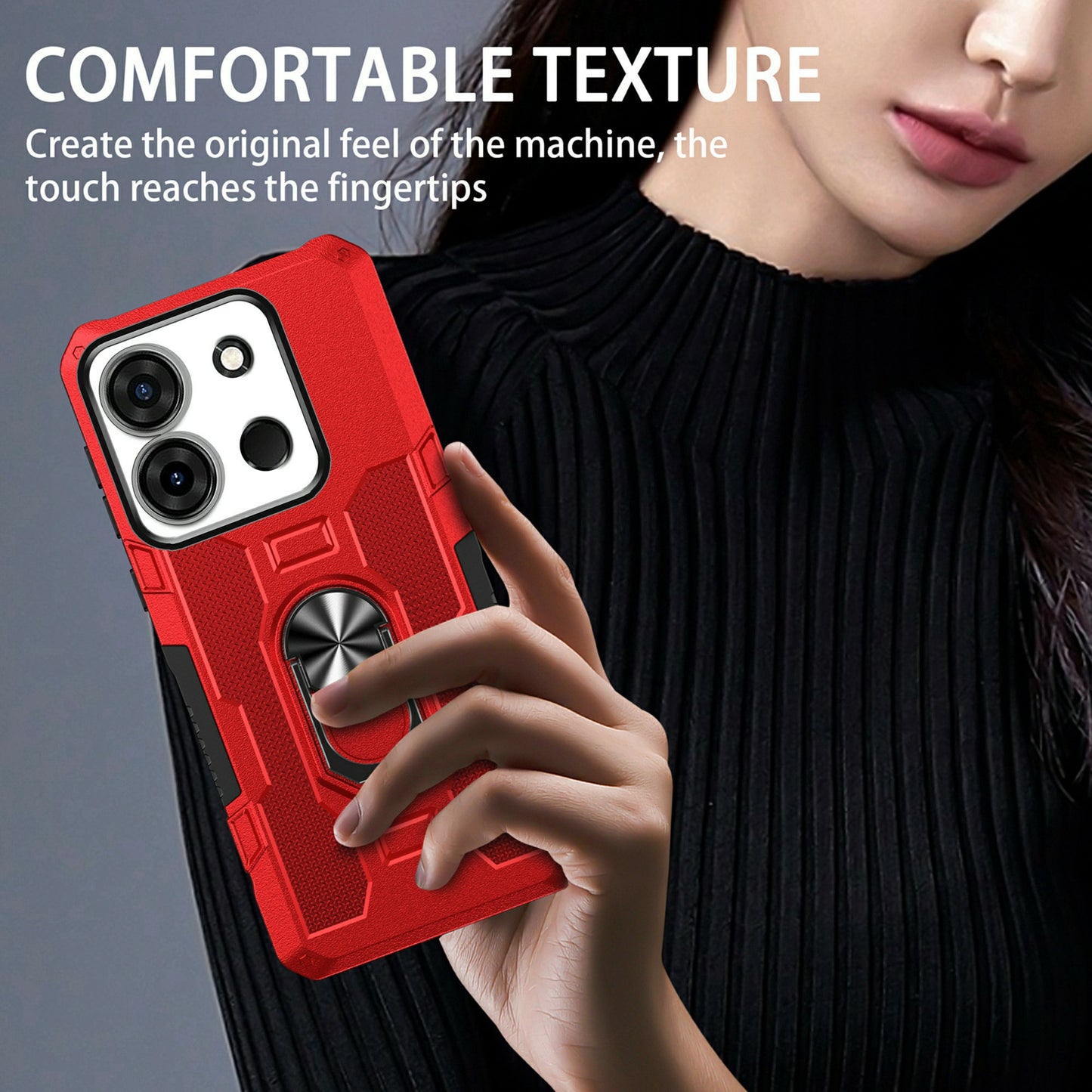 For Infinix Smart 7 4G Anti-Scratch PC + TPU Phone Case Rugged Cover with Ring Kickstand