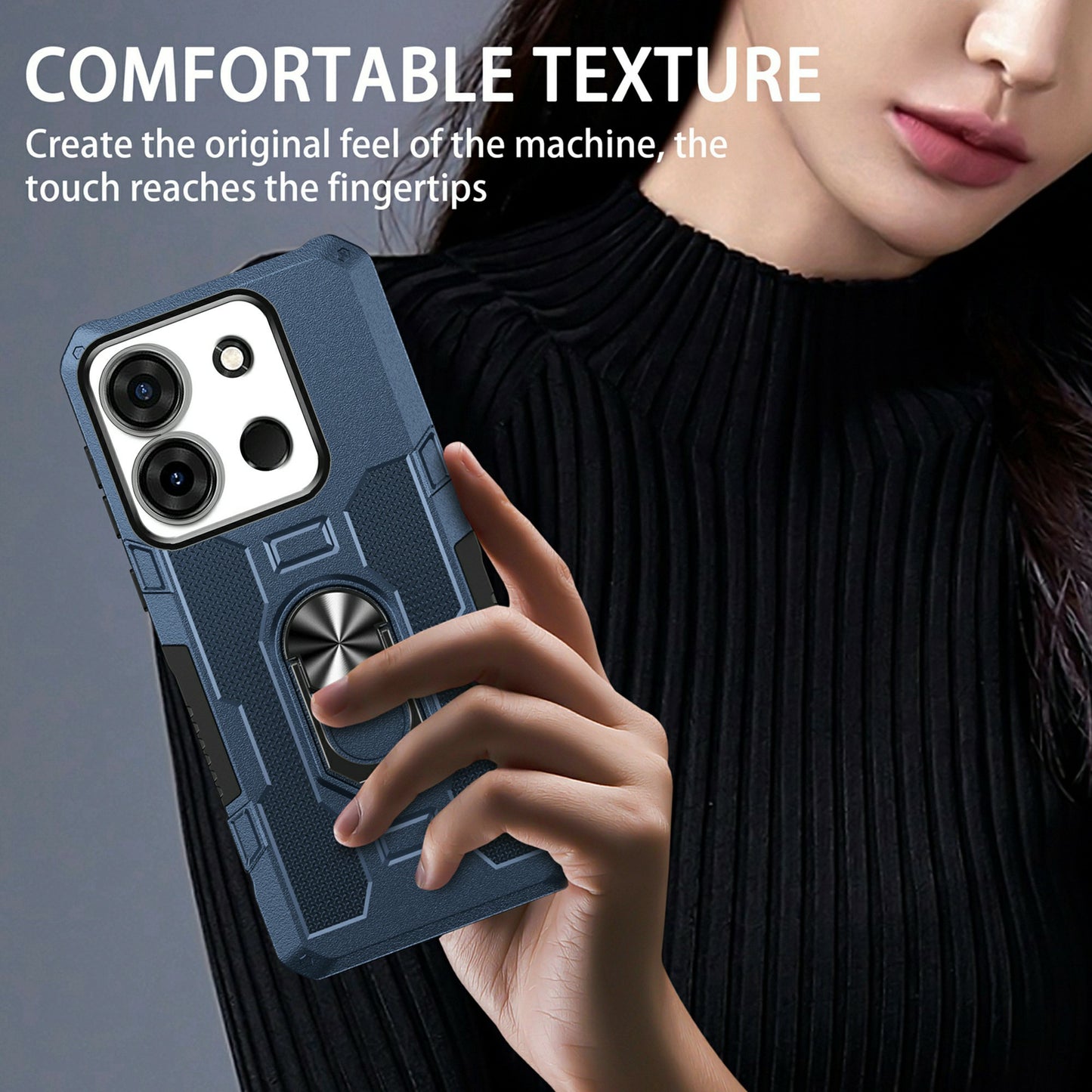 For Infinix Smart 7 4G Anti-Scratch PC + TPU Phone Case Rugged Cover with Ring Kickstand