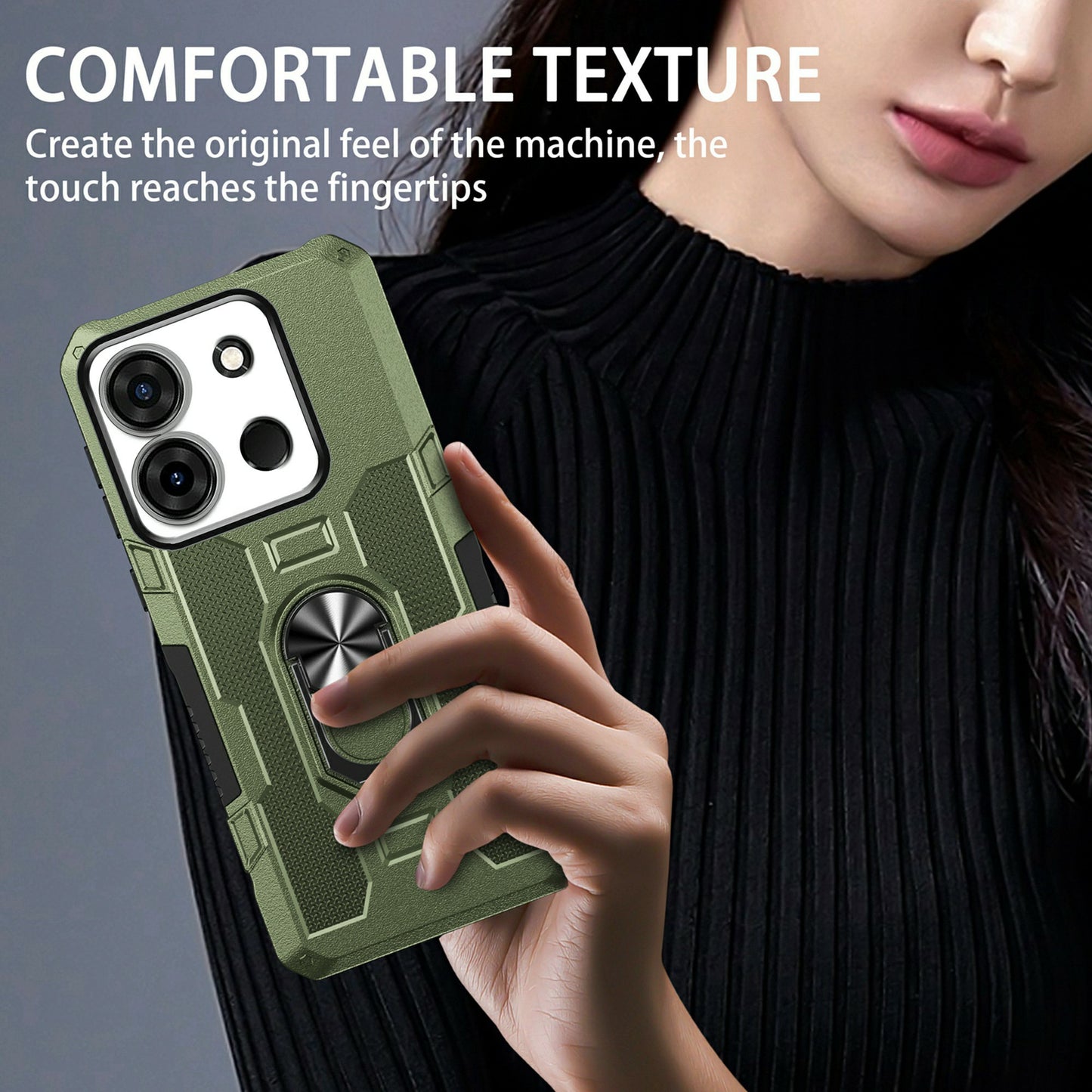 For Infinix Smart 7 4G Anti-Scratch PC + TPU Phone Case Rugged Cover with Ring Kickstand