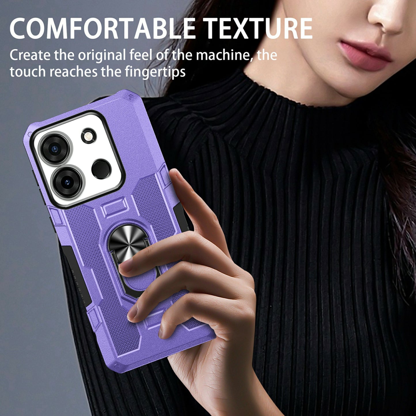For Infinix Smart 7 4G Anti-Scratch PC + TPU Phone Case Rugged Cover with Ring Kickstand