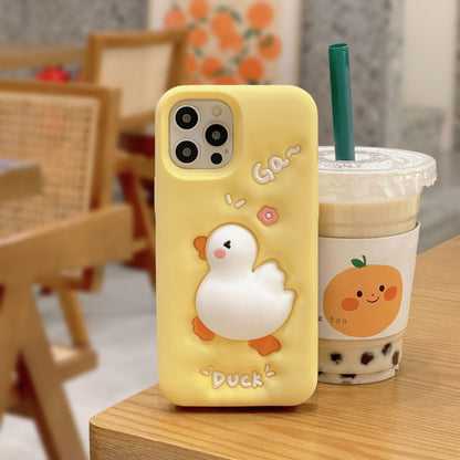 For iPhone 13 Pro 3D Cartoon Phone Case Squeeze Duck Pattern Silicone Smartphone Cover
