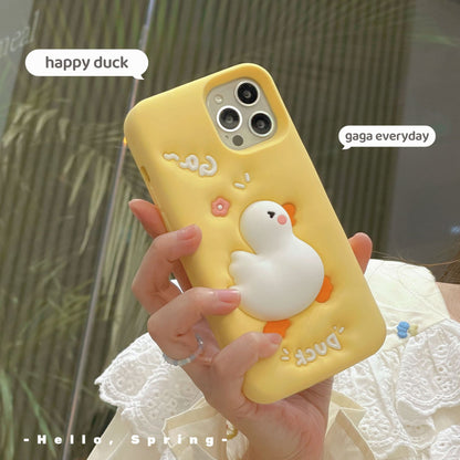For iPhone 13 Pro 3D Cartoon Phone Case Squeeze Duck Pattern Silicone Smartphone Cover