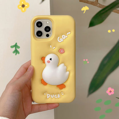 For iPhone 12 / 12 Pro Silicone Phone Case 3D Cartoon Squeeze Duck Pattern Mobile Phone Cover