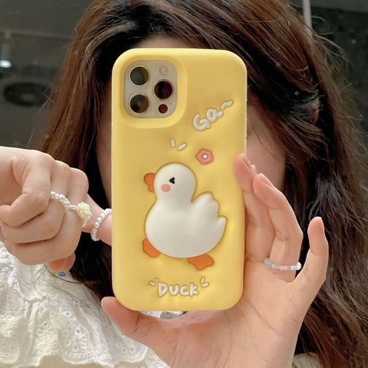 For iPhone 14 Pro 3D Cartoon Squeeze Duck Phone Case Protective Silicone Phone Cover