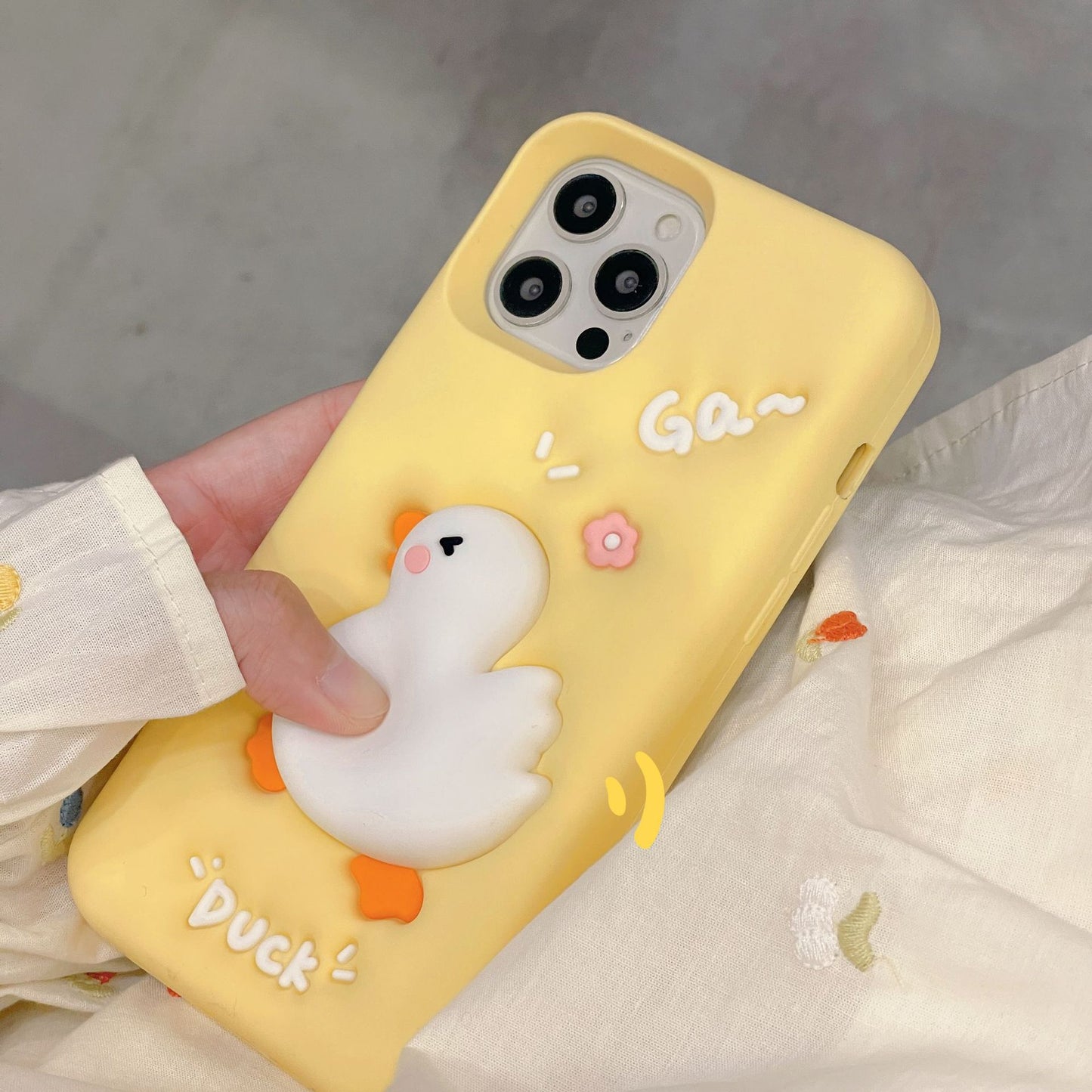 For iPhone 14 Pro 3D Cartoon Squeeze Duck Phone Case Protective Silicone Phone Cover