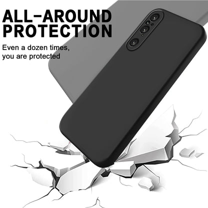 For Sony Xperia 1 V Soft Lining Liquid Silicone Phone Case Shockproof Cover with Strap