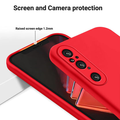 For Sony Xperia 1 V Soft Lining Liquid Silicone Phone Case Shockproof Cover with Strap