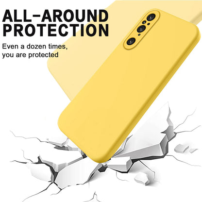 For Sony Xperia 1 V Soft Lining Liquid Silicone Phone Case Shockproof Cover with Strap