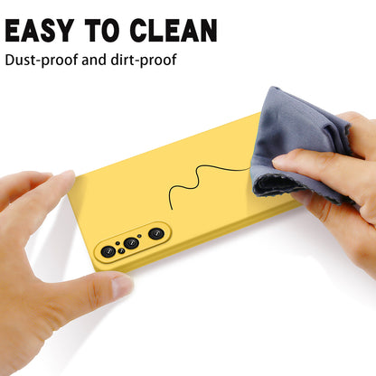 For Sony Xperia 1 V Soft Lining Liquid Silicone Phone Case Shockproof Cover with Strap