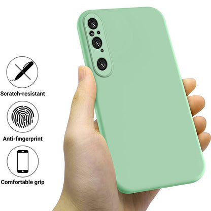 For Sony Xperia 1 V Soft Lining Liquid Silicone Phone Case Shockproof Cover with Strap
