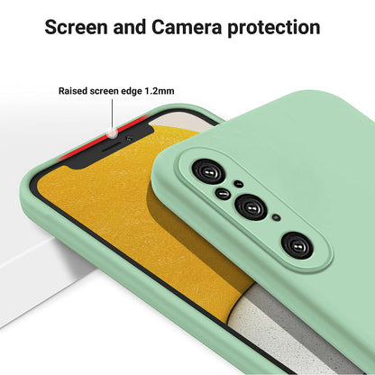 For Sony Xperia 1 V Soft Lining Liquid Silicone Phone Case Shockproof Cover with Strap