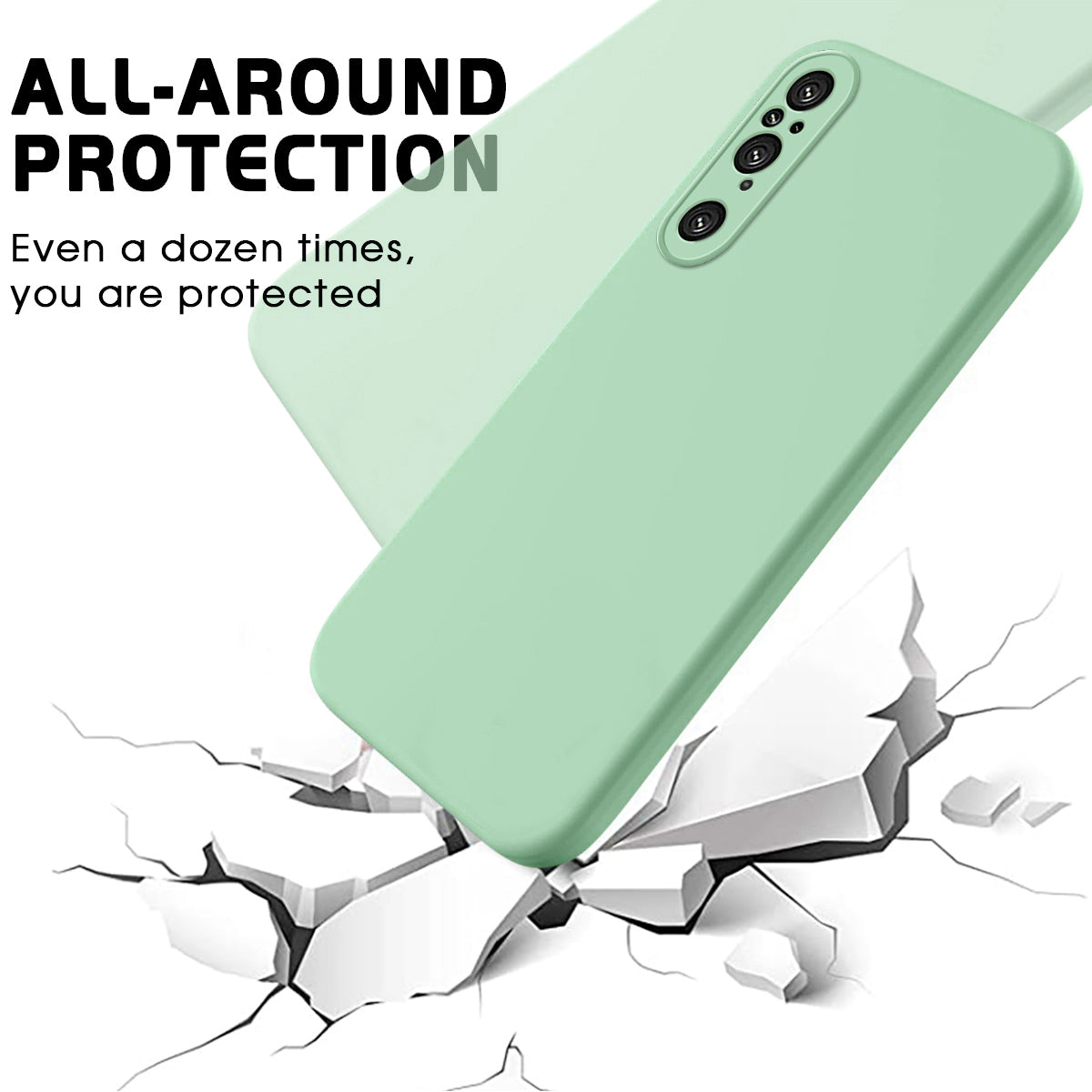 For Sony Xperia 1 V Soft Lining Liquid Silicone Phone Case Shockproof Cover with Strap