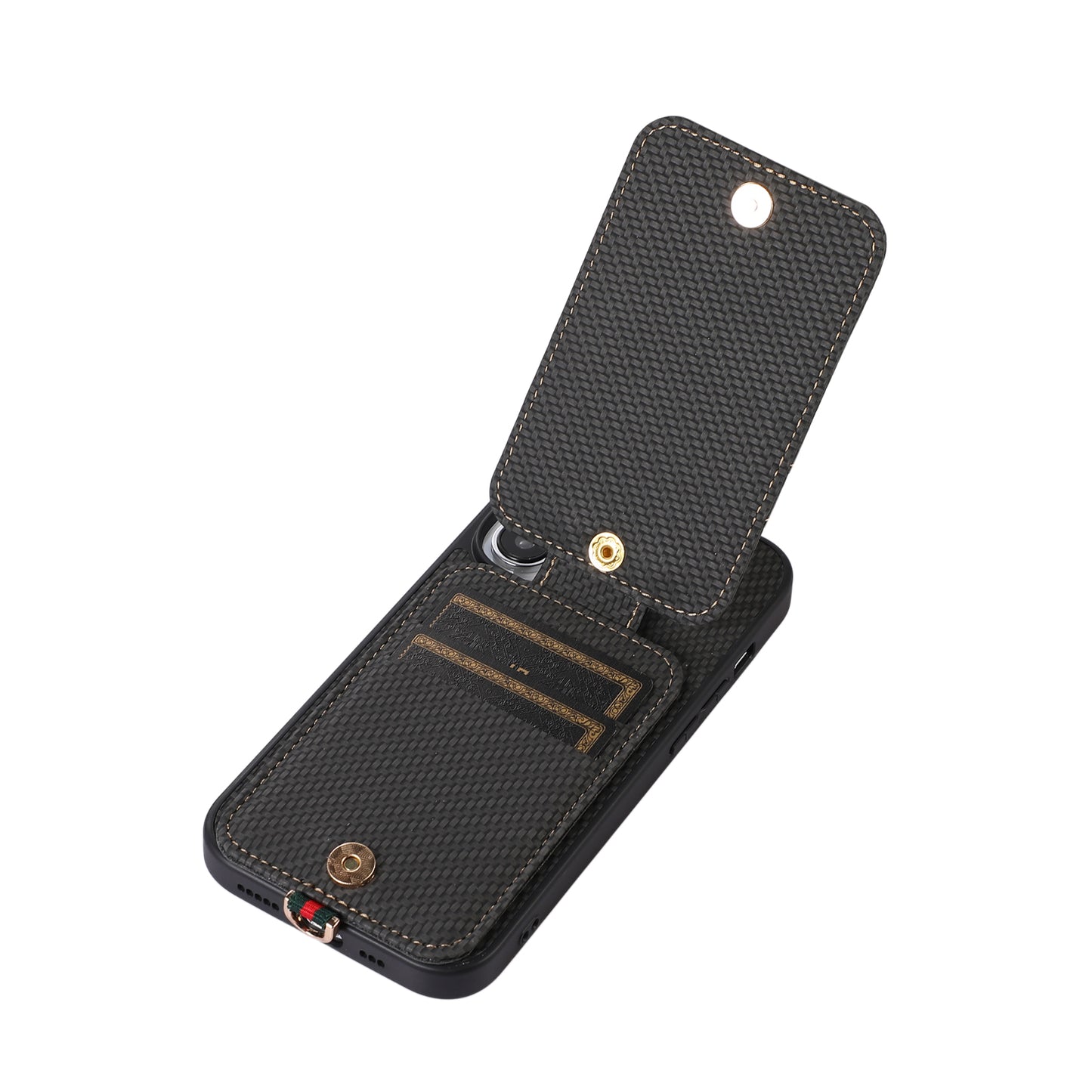 ABEEL Style 02 For iPhone 13 Pro Max RFID Blocking Card Holder Carbon Fiber Texture Cover PU Leather+TPU Phone Case with Kickstand