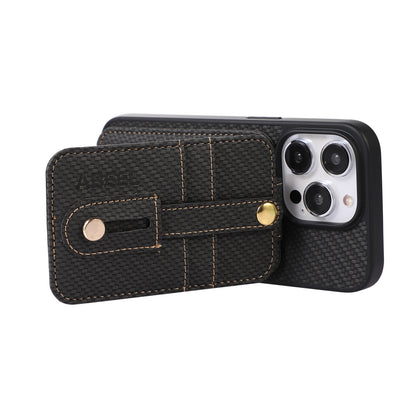 ABEEL Style 02 For iPhone 13 Pro Max RFID Blocking Card Holder Carbon Fiber Texture Cover PU Leather+TPU Phone Case with Kickstand