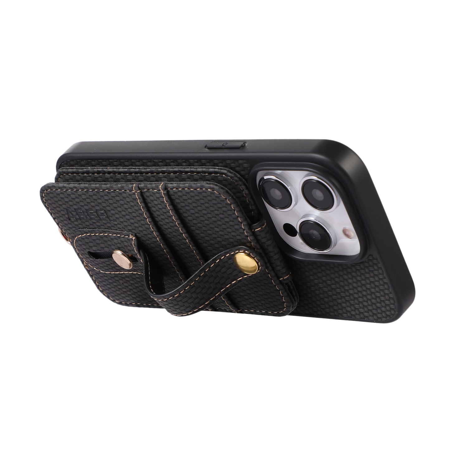 ABEEL Style 02 For iPhone 13 Pro Max RFID Blocking Card Holder Carbon Fiber Texture Cover PU Leather+TPU Phone Case with Kickstand