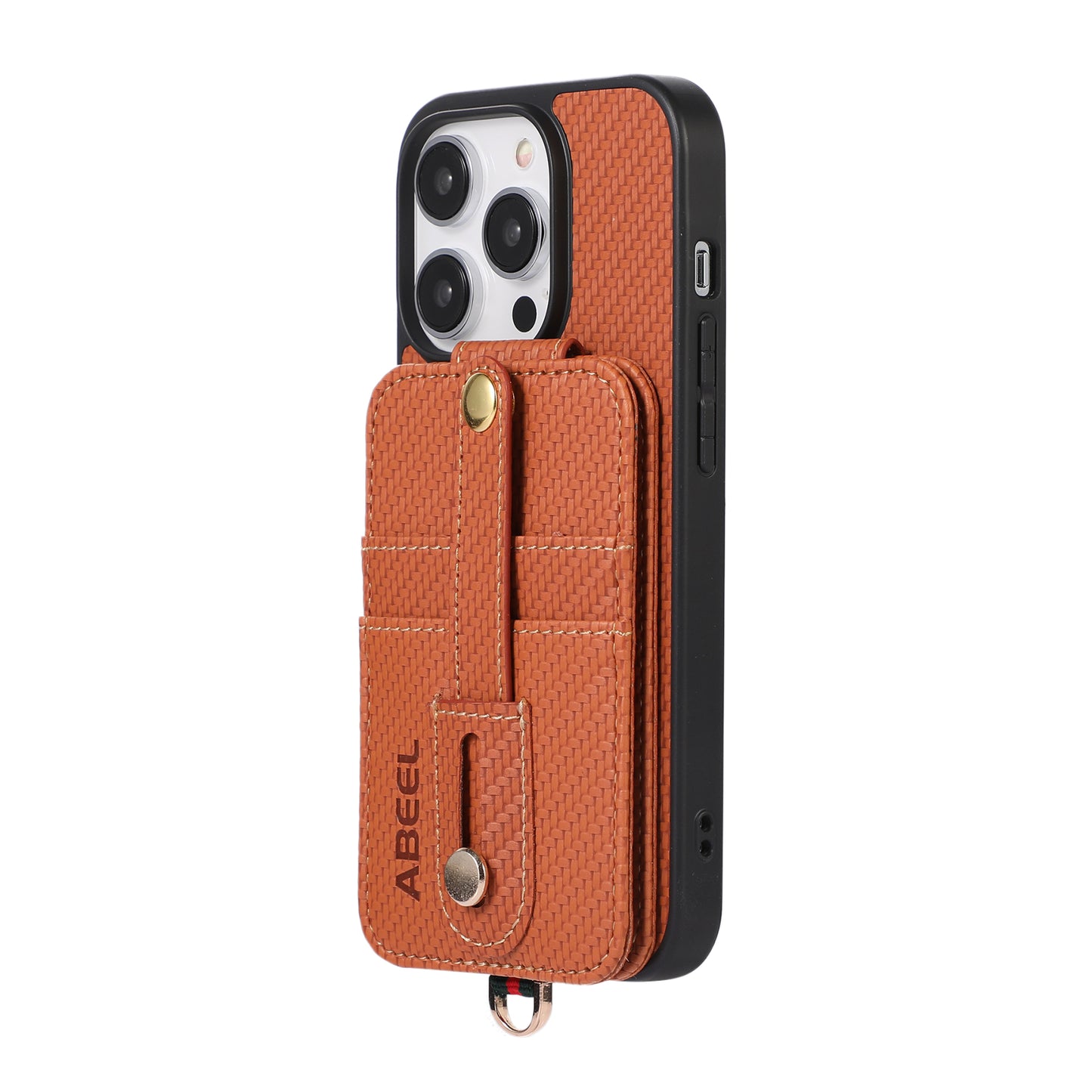 ABEEL Style 02 For iPhone 13 Pro Max RFID Blocking Card Holder Carbon Fiber Texture Cover PU Leather+TPU Phone Case with Kickstand