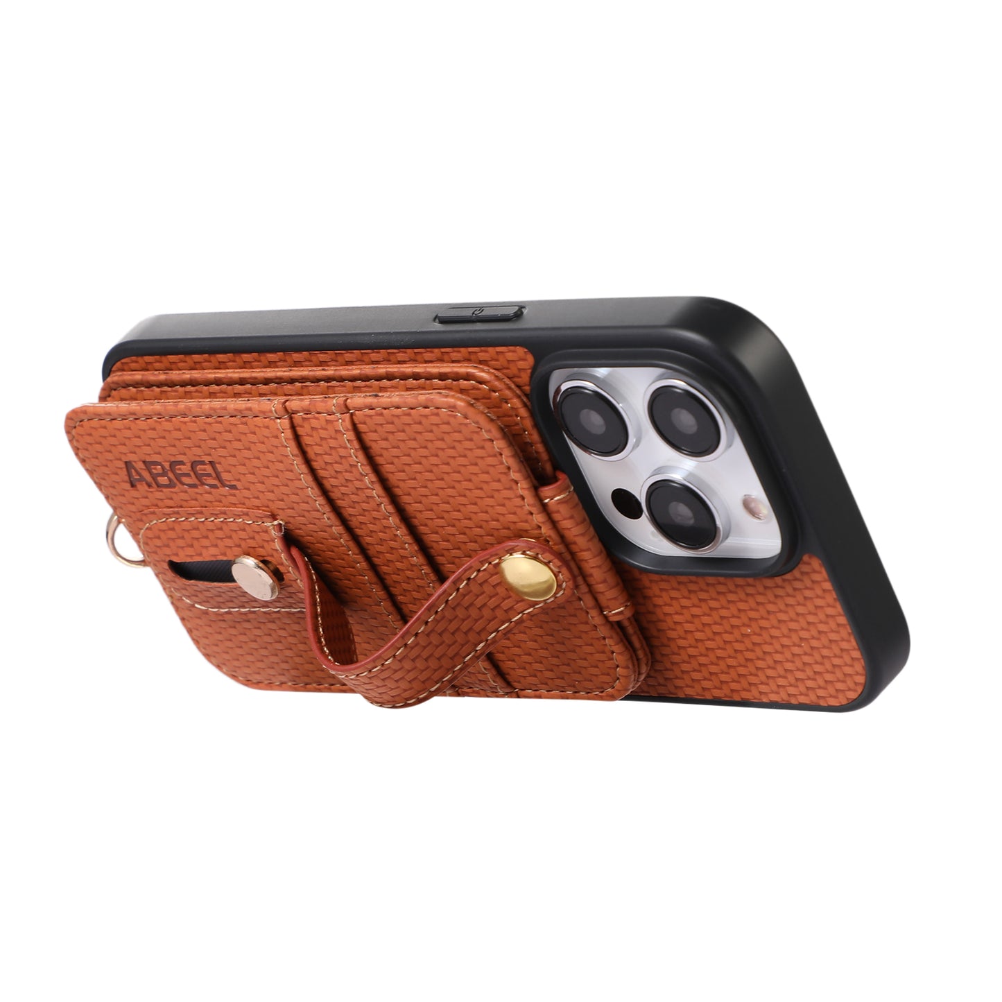 ABEEL Style 02 For iPhone 13 Pro Max RFID Blocking Card Holder Carbon Fiber Texture Cover PU Leather+TPU Phone Case with Kickstand