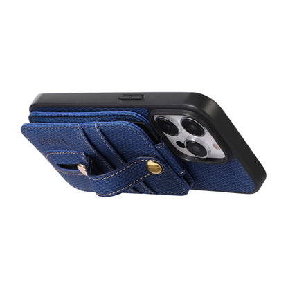 ABEEL Style 02 For iPhone 13 Pro Max RFID Blocking Card Holder Carbon Fiber Texture Cover PU Leather+TPU Phone Case with Kickstand