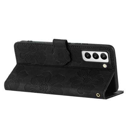 For Samsung Galaxy S22+ 5G Flowers Imprinted Leather Phone Case Stand Wallet Protective Cover