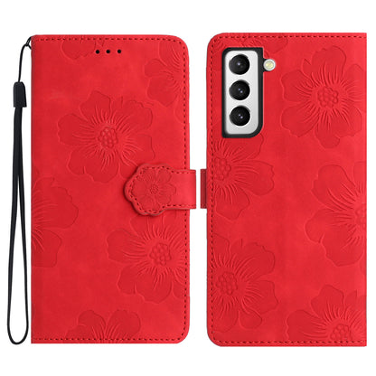 For Samsung Galaxy S22+ 5G Flowers Imprinted Leather Phone Case Stand Wallet Protective Cover
