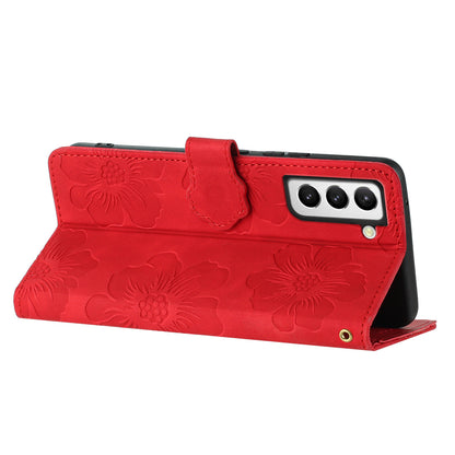 For Samsung Galaxy S22+ 5G Flowers Imprinted Leather Phone Case Stand Wallet Protective Cover