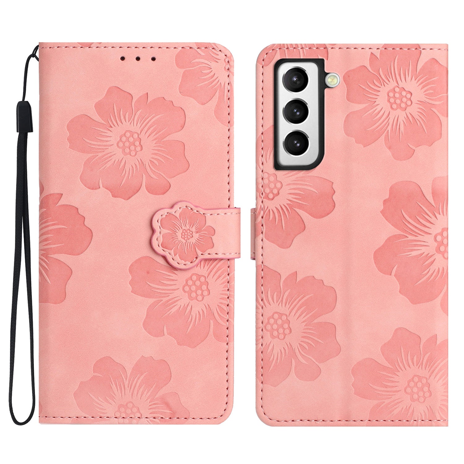 For Samsung Galaxy S22+ 5G Flowers Imprinted Leather Phone Case Stand Wallet Protective Cover