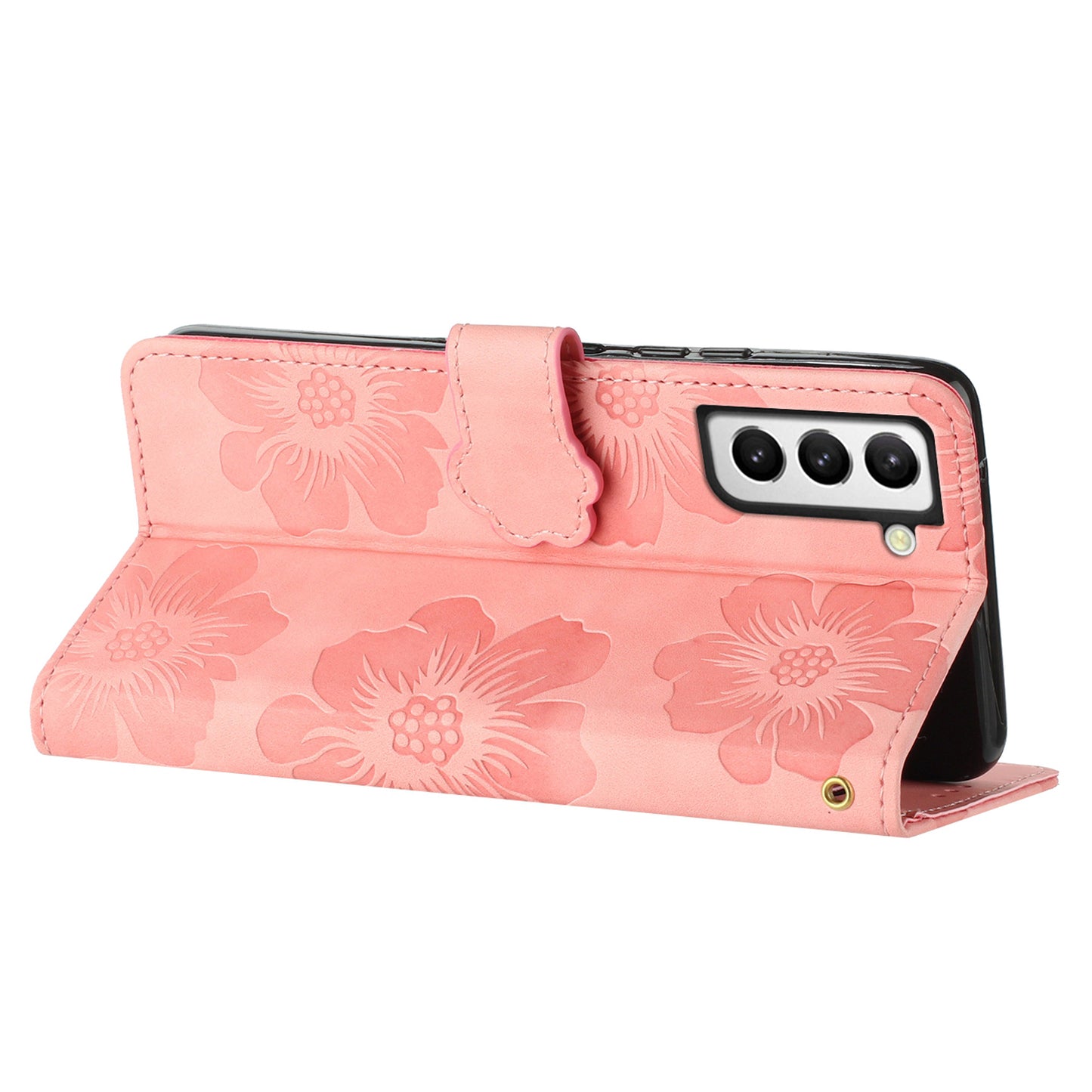 For Samsung Galaxy S22+ 5G Flowers Imprinted Leather Phone Case Stand Wallet Protective Cover