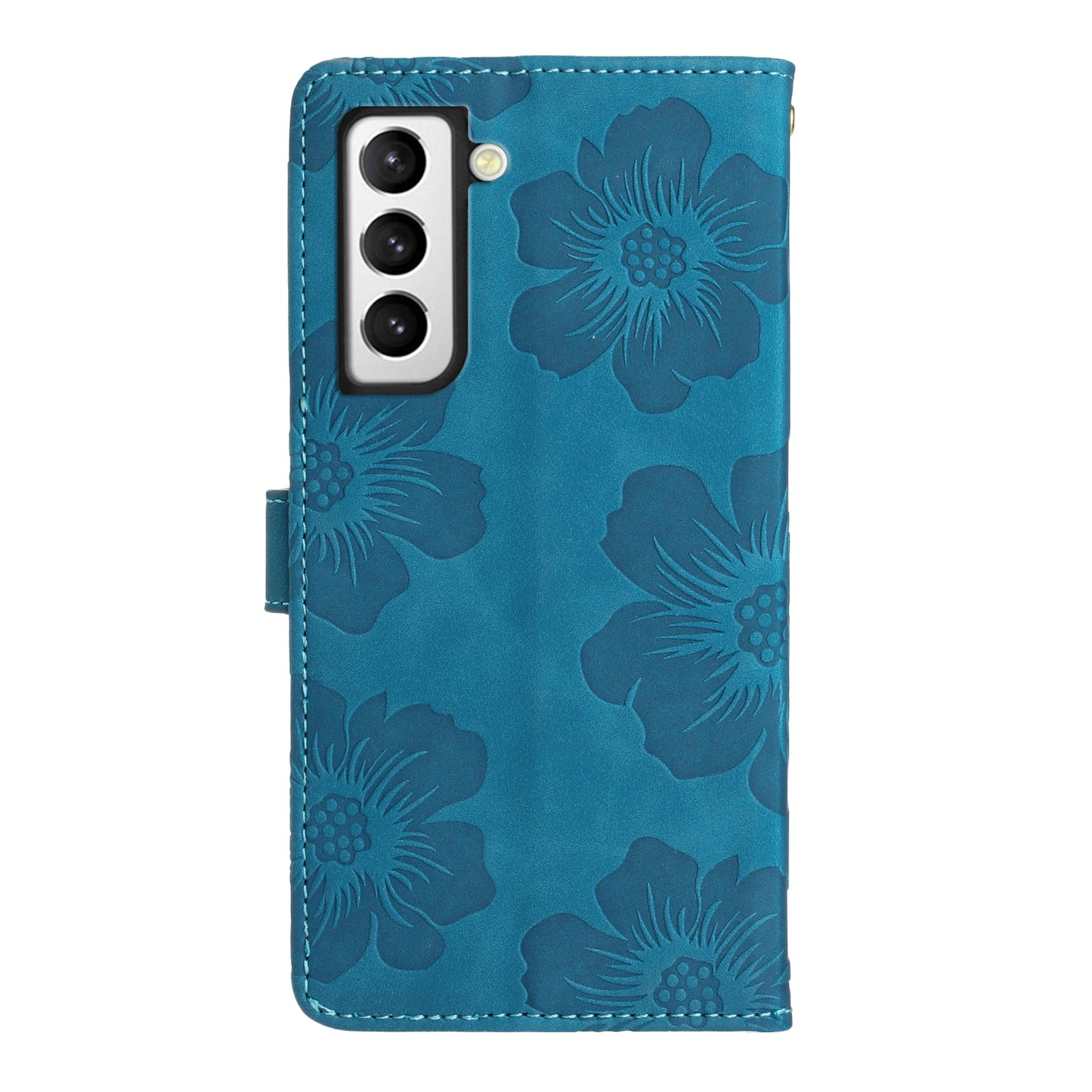 For Samsung Galaxy S22+ 5G Flowers Imprinted Leather Phone Case Stand Wallet Protective Cover