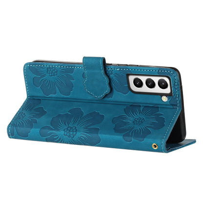 For Samsung Galaxy S22+ 5G Flowers Imprinted Leather Phone Case Stand Wallet Protective Cover