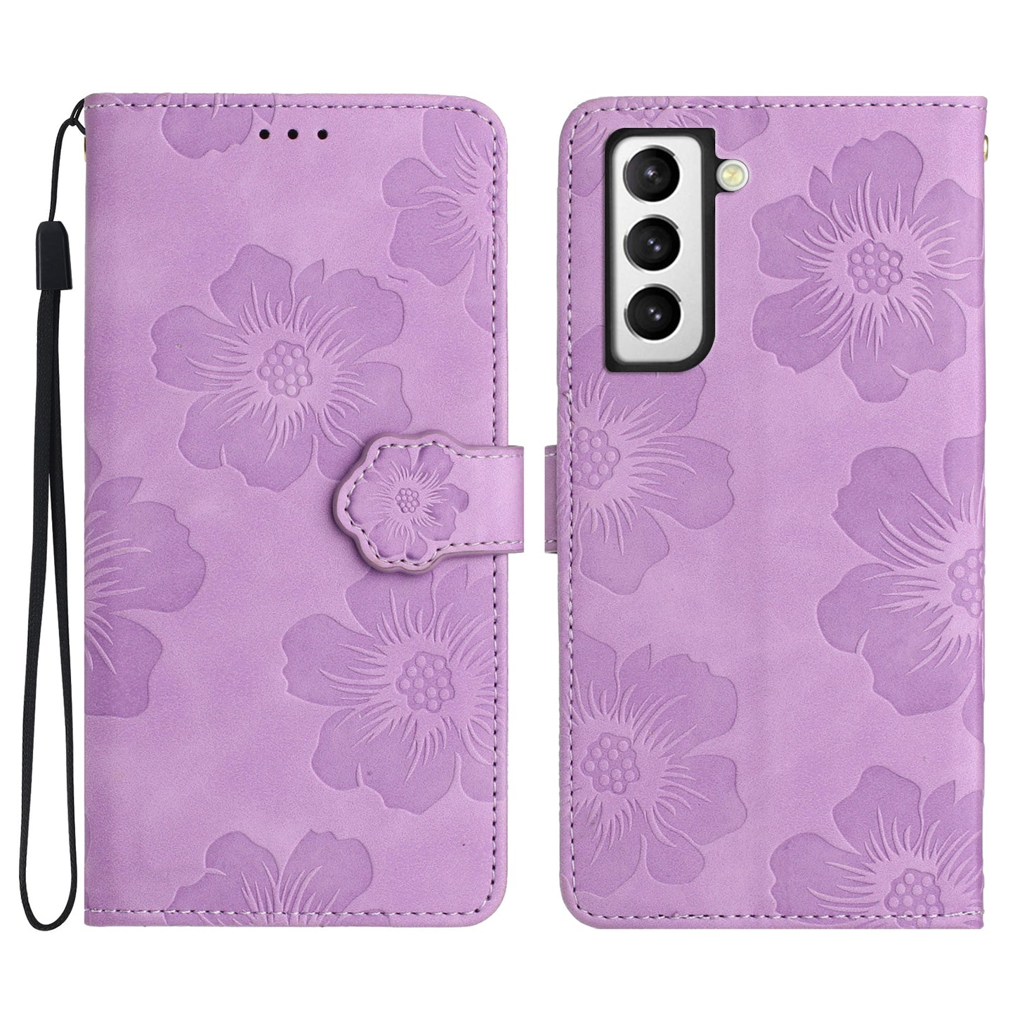 For Samsung Galaxy S22+ 5G Flowers Imprinted Leather Phone Case Stand Wallet Protective Cover