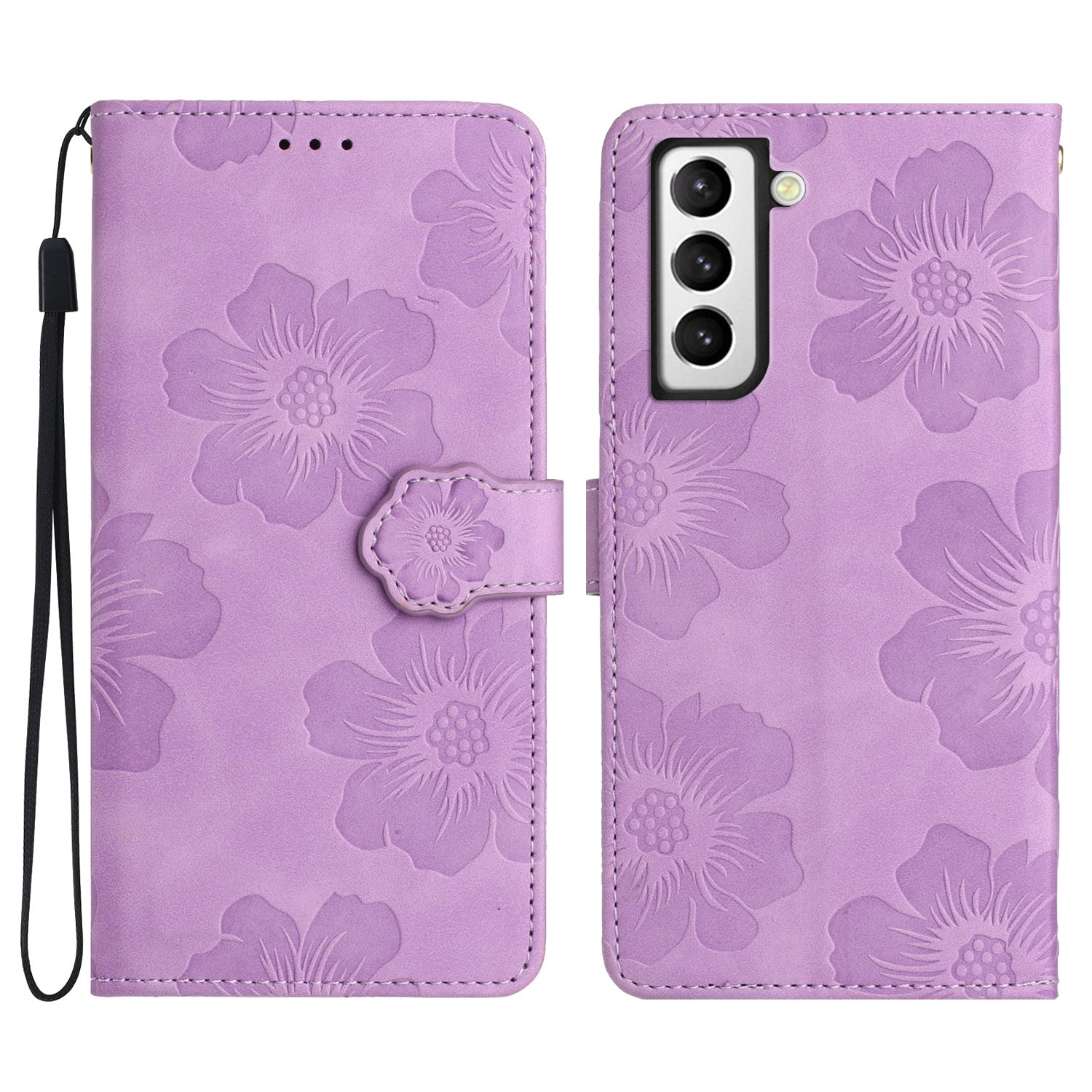For Samsung Galaxy S22+ 5G Flowers Imprinted Leather Phone Case Stand Wallet Protective Cover