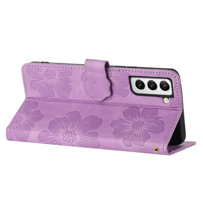 For Samsung Galaxy S22+ 5G Flowers Imprinted Leather Phone Case Stand Wallet Protective Cover