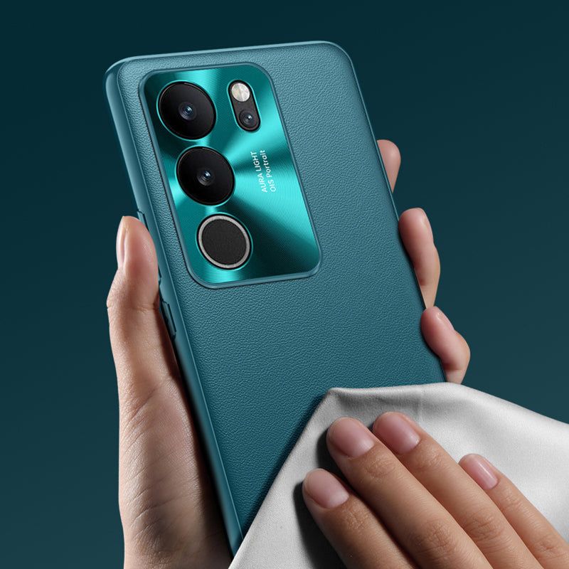 For vivo S17 Pro 5G Metal Lens Protection Phone Case PU Leather Coated TPU + PC Phone Cover